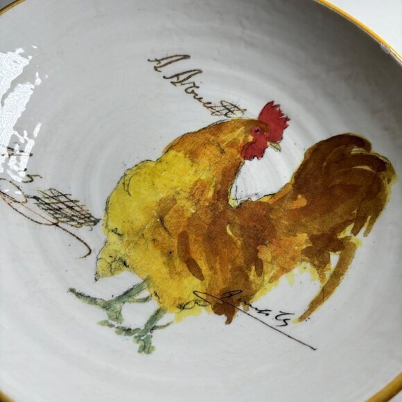 Williams Sonoma Rooster Pasta Salad Serving Bowl 10.25" Script Earthenware Italy - Picture 6 of 7